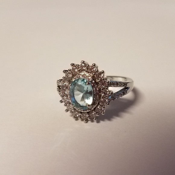 925 Silver Blue Pink White Cubic Zironia Halo Ring - Picture 3 of 7